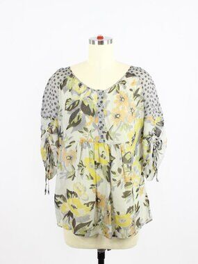 Anthropologie EDME & ESYLLTE Floral Polka Dot Silk Georgette Blouse Top, Size 2